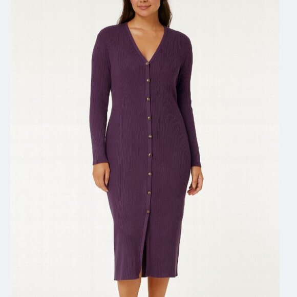 VTG Carole Little Plum Purple Wool Blend Midi Sweater Dress Size Petite Small - Picture 1 of 4